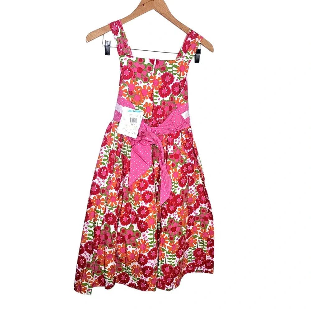 Bonnie Jean Girls Floral Pink Orange Polka Dot Bow Party Dress Size 16 NWT